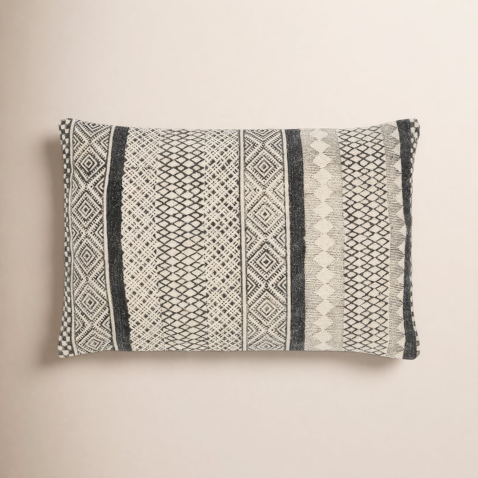 Zetta Geometric Cotton Lumbar Throw Pillow, Beige/Black, Polyester/Polyfill