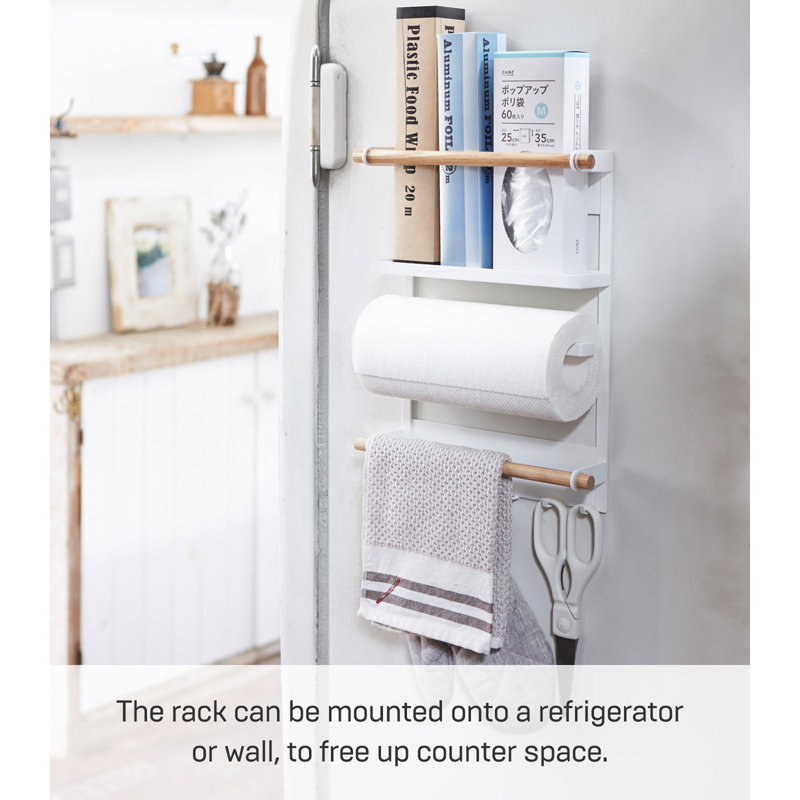 White and Natural Steel Magnetic Kitchen Organizer Rack