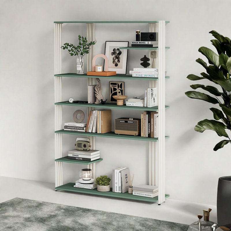 Une bibliothèque attrayante et tendance, 70.8"H x 47.2"W x 11.8"D, Vert/blanc
