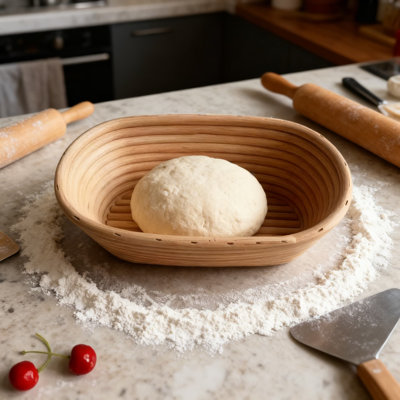 Panier à pain en rotin naturel tissé à la main avec doublure, banneton artisanal traditionnel pour la cuisson au levain, panier de rangement polyvalent pour la cuisine et la maison