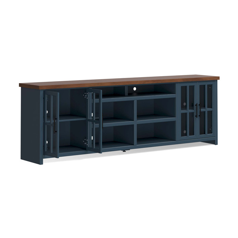 Meuble télé 96 po pour téléviseur de 100 po ou moins, aucun assemblage requis, style campagne moderne, Bleu