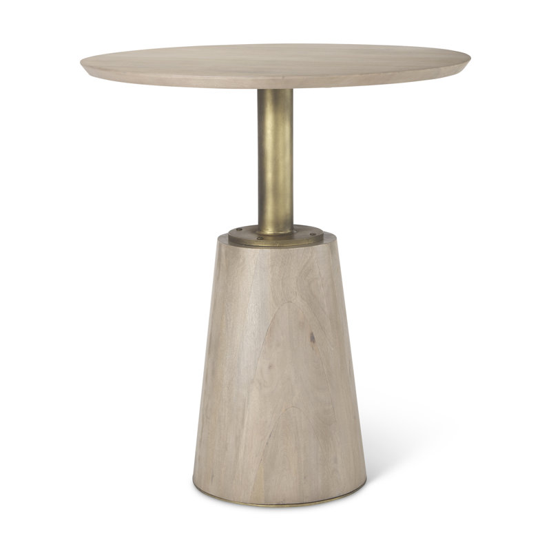Round Metal Base Dining Table, Light Brown, Gold
