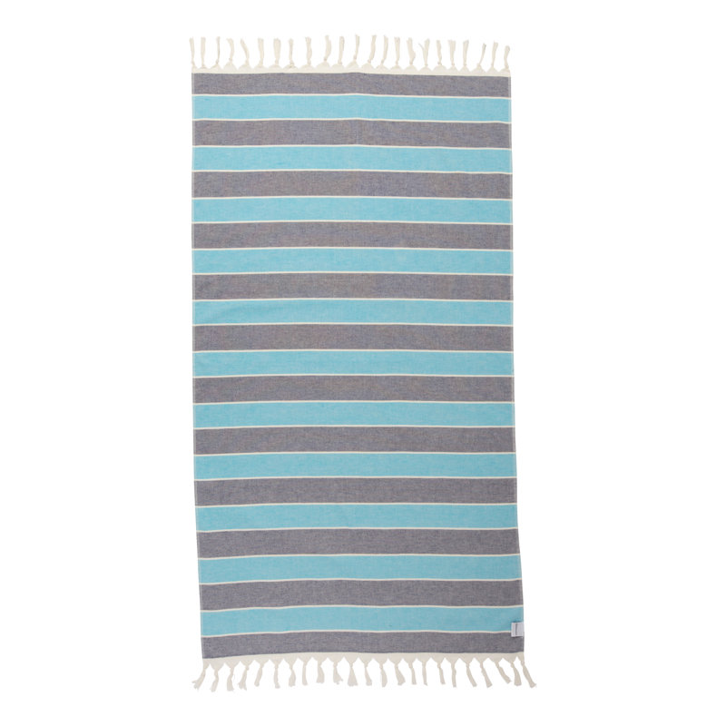  Serviette de bain et de plage rayée en coton turc biologique avec éponge d'un côté, 68 po x 37 po, Bleu marine/bleu