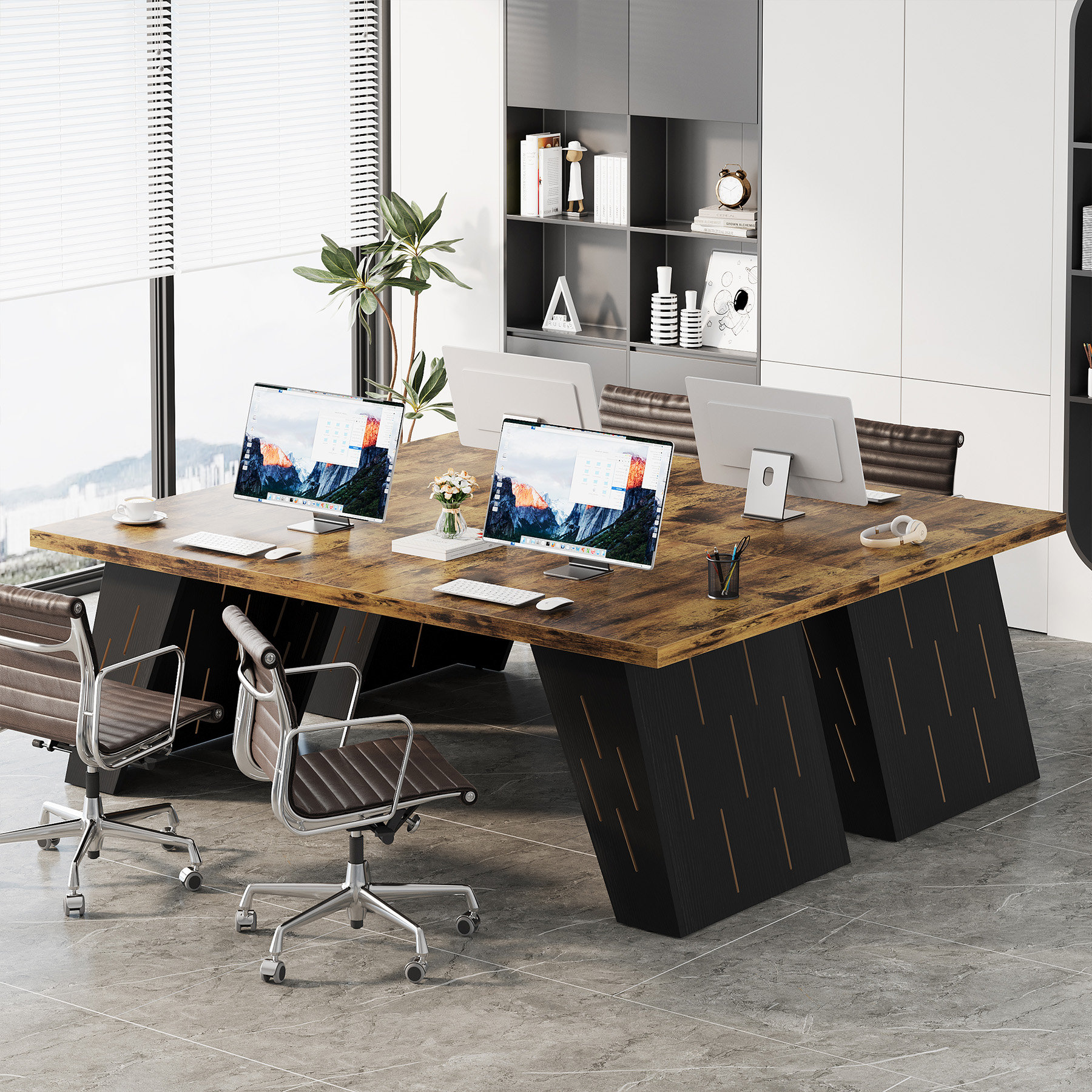 Ebern Designs 70" Executive Desk Large Maroney Brown and Black ...