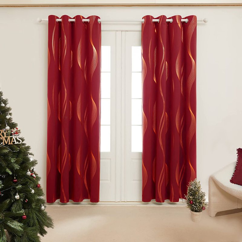 Geometric Blackout Thermal Curtain Pair, 52" W x 54" L, Orange Flame