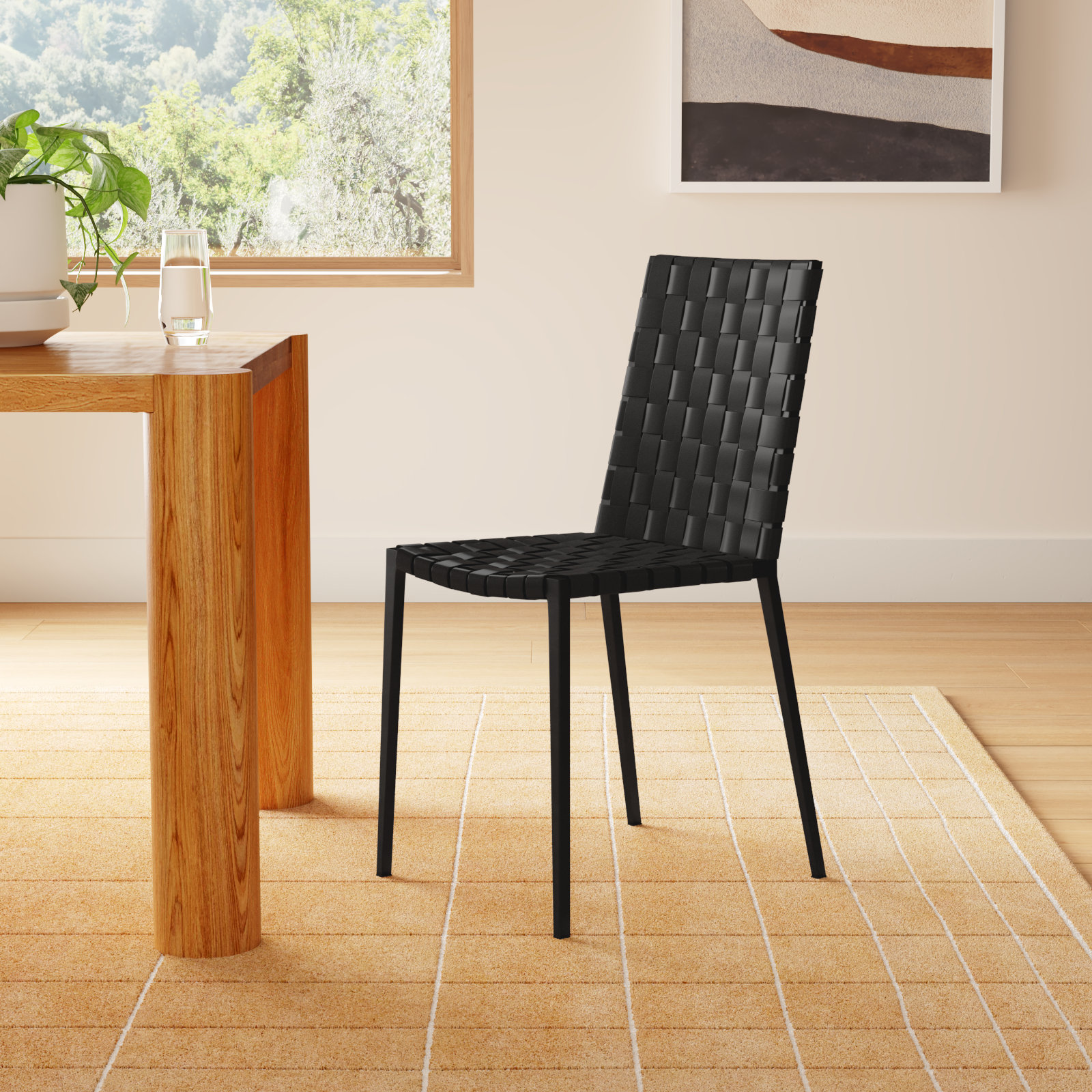 Brett Leather Upholstered Side Chair, Black, Black