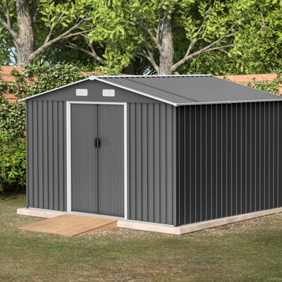 10x8 Ft Lockable Shed With Metal Frame, Grey For Lawn Area Outdoor Door, Coloring