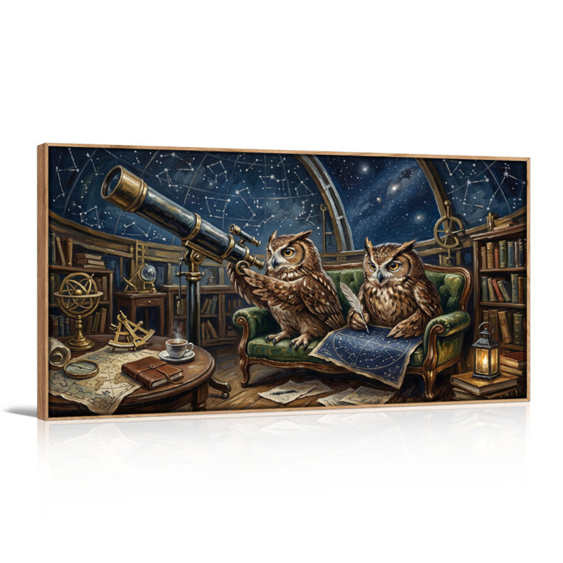 Ensemble de 1 tableau sur toile « Observatoire des hiboux », 48“W x 24”H, Natural