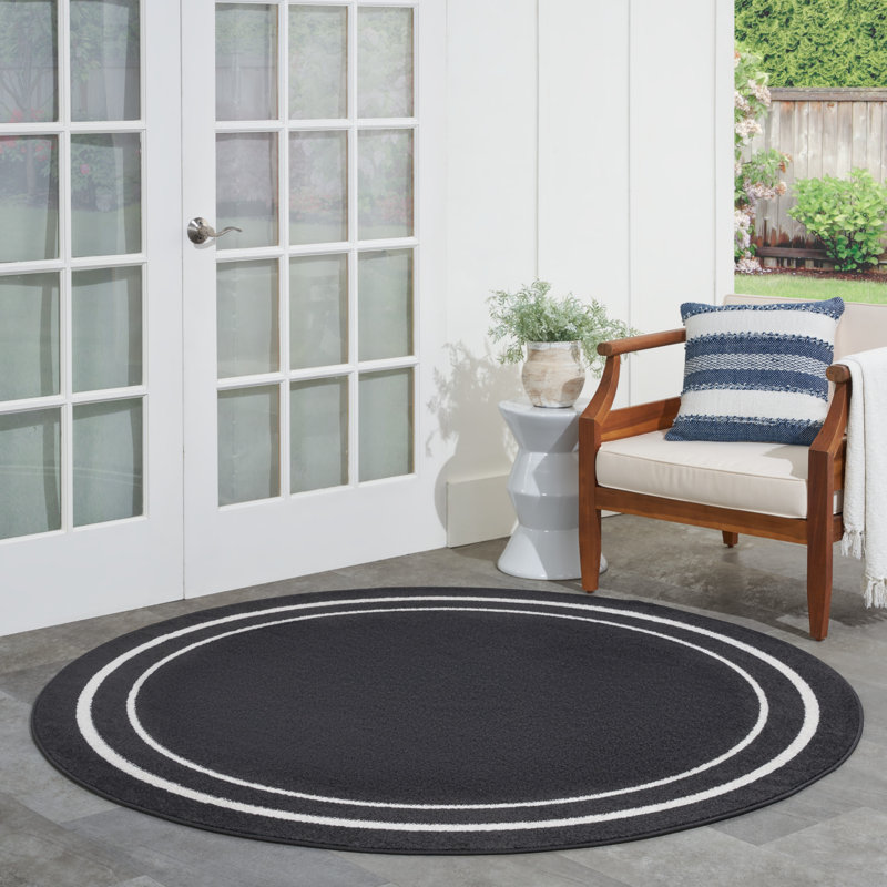 Aubreanna Abstract Machine Woven Chenille Indoor/Outdoor Area Rug in Black, Round 4'