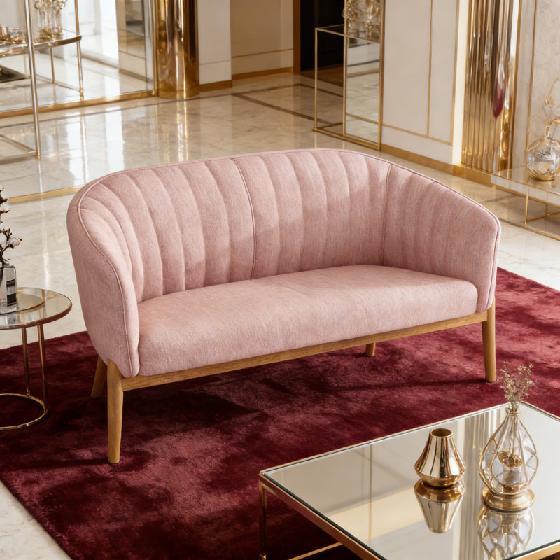 LOVESEAT, causeuse, canapé avec pieds en bois d'hévéa, Rosé