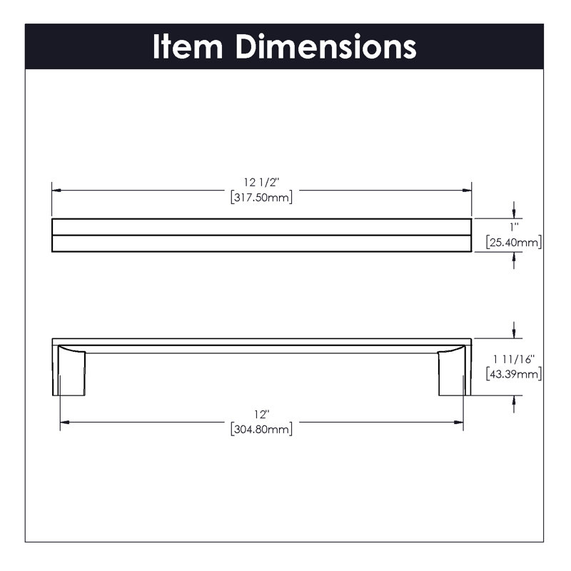 Avenue Collection Appliance Pull - Cabinet Pull - Contemporary Hardware for Drawers & Cabinets, Matte Black, 12"