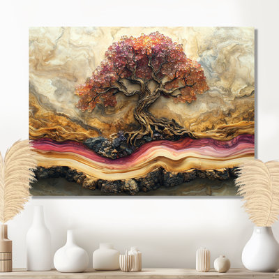 Pink Golden Marble Infinite Tree Of Life I -Tree Of Life Metal Wall Art