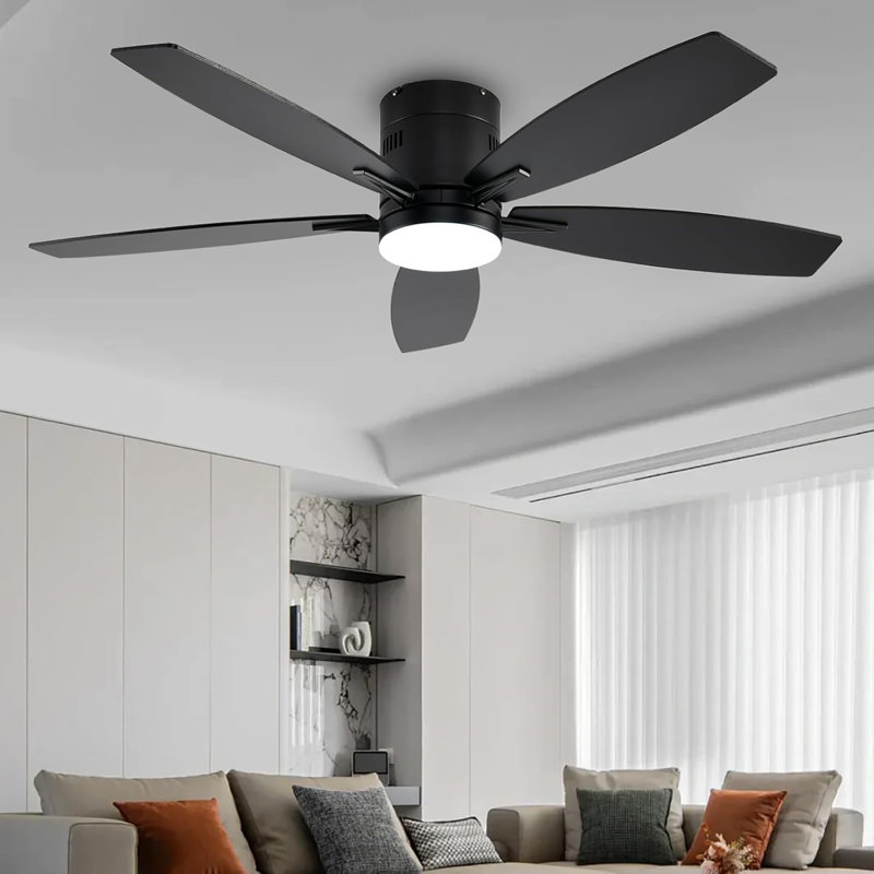 Ventilateurs de plafond avec lumières, ventilateur de plafond intérieur à profil bas de 52 po avec lumière et télécommande, à intensité variable, silencieux, réversible, ventilateur de chambre à coucher, intérieur / extérieur