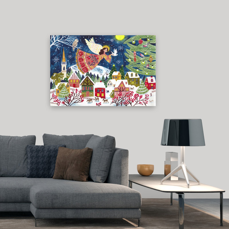 Angel Of Peace Christmas Abstract Contemporary Christmas Tree Bird Deer Winter Architecture Wall Art Print 1 Piece Wrapped Canvas Wall Art