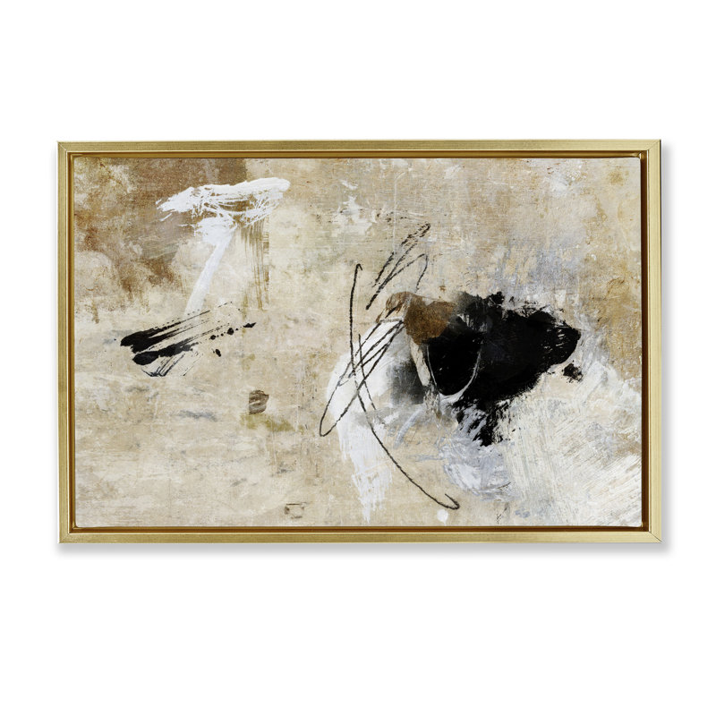 «Rustic Scribble Abstraction Canvas» par Suzanne Nicoll, Cadre flottant métallique doré, H 17 po x l 25 po x P 1,7 po