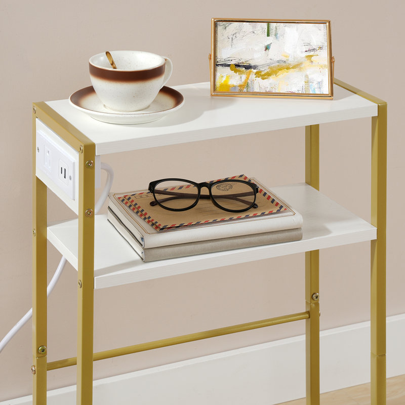 Table d'appoint étroite avec station de recharge, White, Gold