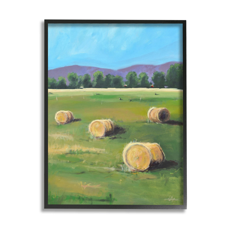 «Open Country Farmland Landscape Yellow Hay Bails», art mural sur toile tendue surdimensionné par Allayn Stevens