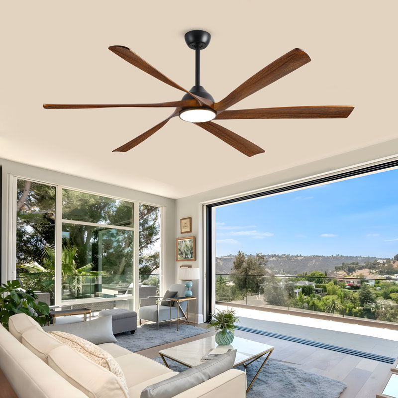 6 Blade Solid Wood Smart Ceiling Fan With Quiet Reversible Dc Motor, Dimmable Led Light, Remote & App Control, Black, Brown
