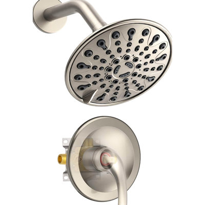 6 - Functions Single Handle Wall Mounted Shower Faucet With Included Valve And Head, 360 Adjustable Joint, Spray Holes For Cleaning, Brushed Nickel Plastic Construction Head Handle, Installation,