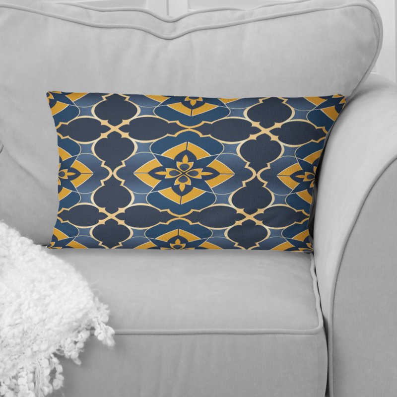 Coussin lombaire moderne bleu-jaune à quadrilobe I