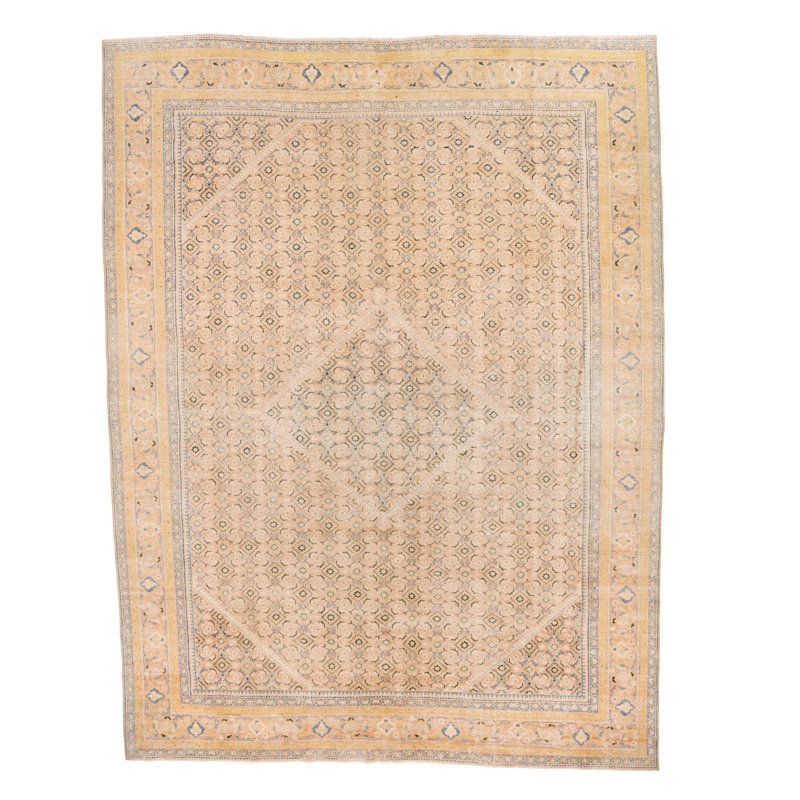Vintage Handmade 10X13 Ivory And Blue Anatolian Turkish Oushak Distressed Area Rug