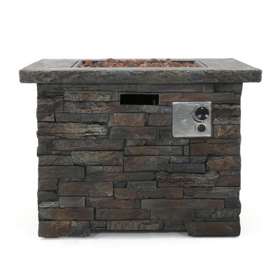  Outdoor Propane Fire Pit Table, 33 Inch Square MGO Concrete Fire Pit with Lava Rocks, Smokless Fire Table for Outside Patio, Garden, Backyard, 40,000 BTU, Tank Inside, Stone Gray