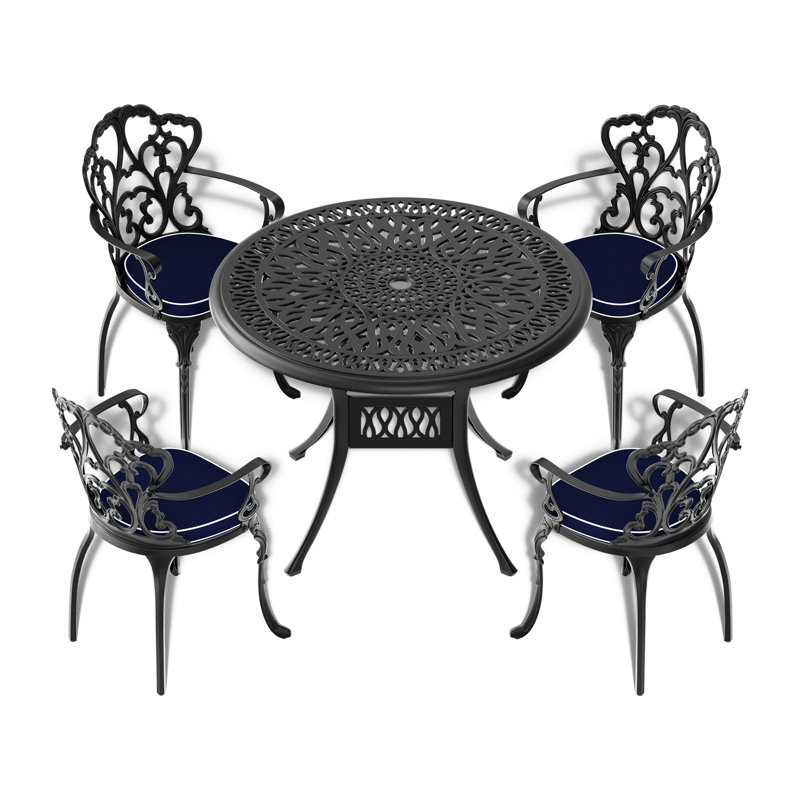 Table de patio en fonte d'aluminium, 34,9 pouces - Revêtement, table de salle à manger à assise relaxante avec cadre noir