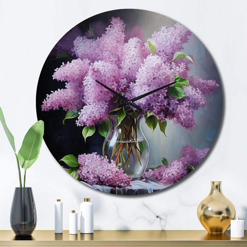 Lilas, impression romantique II - horloge murale florale, Grand