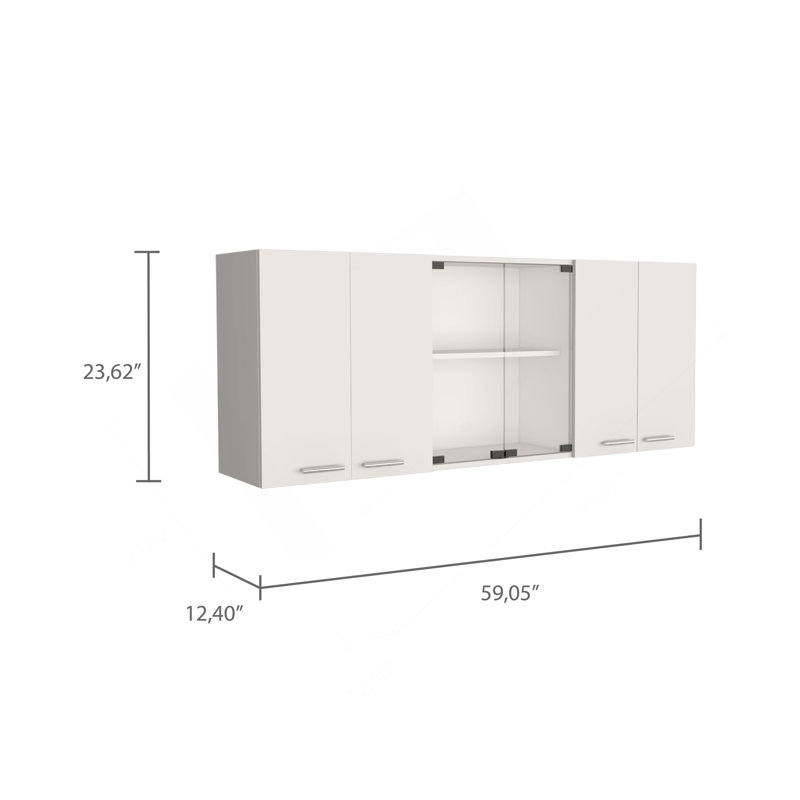 Armoire murale Yuma de 150 po, deux armoires fermées, deux tablettes ouvertes, Blanc