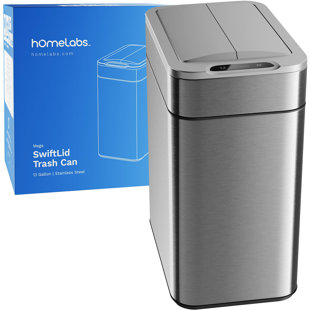 hOmeLabs Robust 13 Gallon Kitchen Trash Can, Retractable Sensor Butterfly Lid, Maximizing Space, Easy to Clean, Battery-Powered with Batteries Included - Stainless Steel