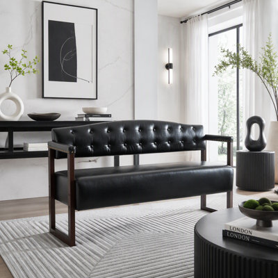 Banc de pièce, canapé de réception moderne de style Mid-Century 57,83 po avec dossier capitonné et garniture cloutée