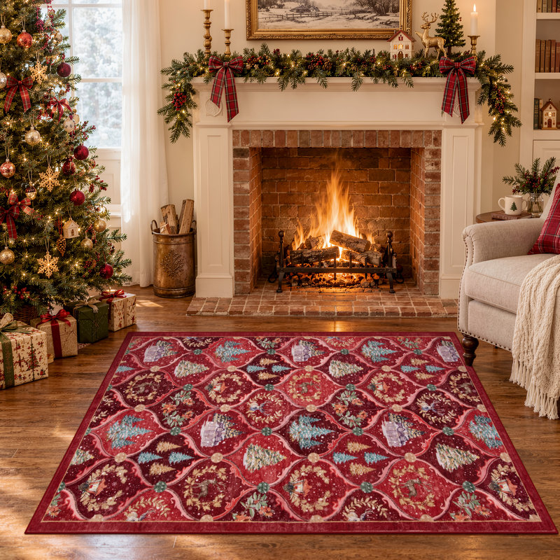 Tapis de Noël Laraven, tapis de Noël antidérapant lavable, Rectangulaire 3 pi x 5 pi