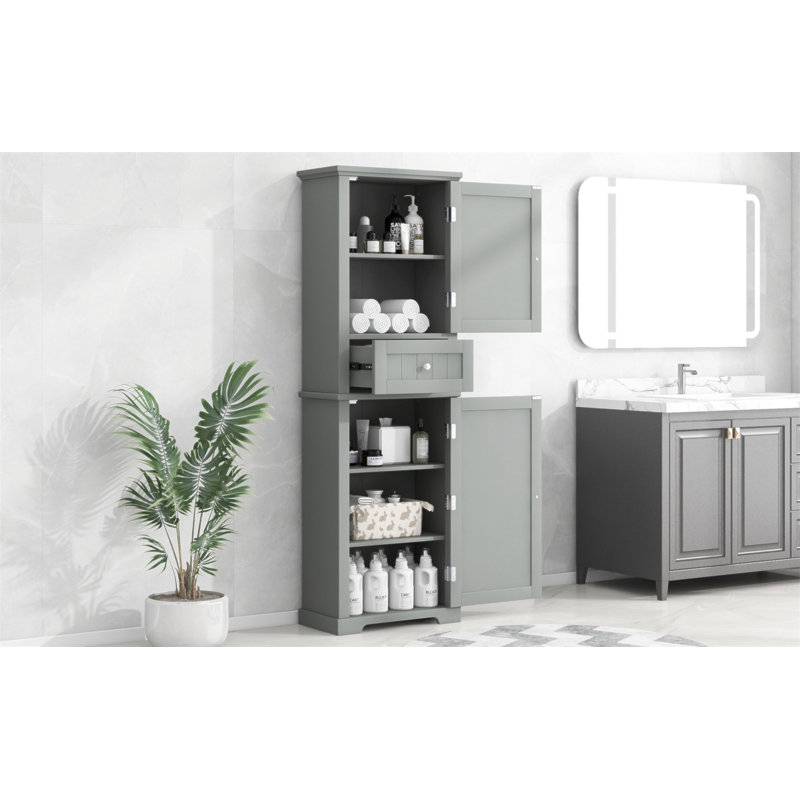 Tall Bathroom Storage Cabinet, Freestanding Storage Cabinet With Drawer And Adjustable Shelf, MDF Board With Painted Finish