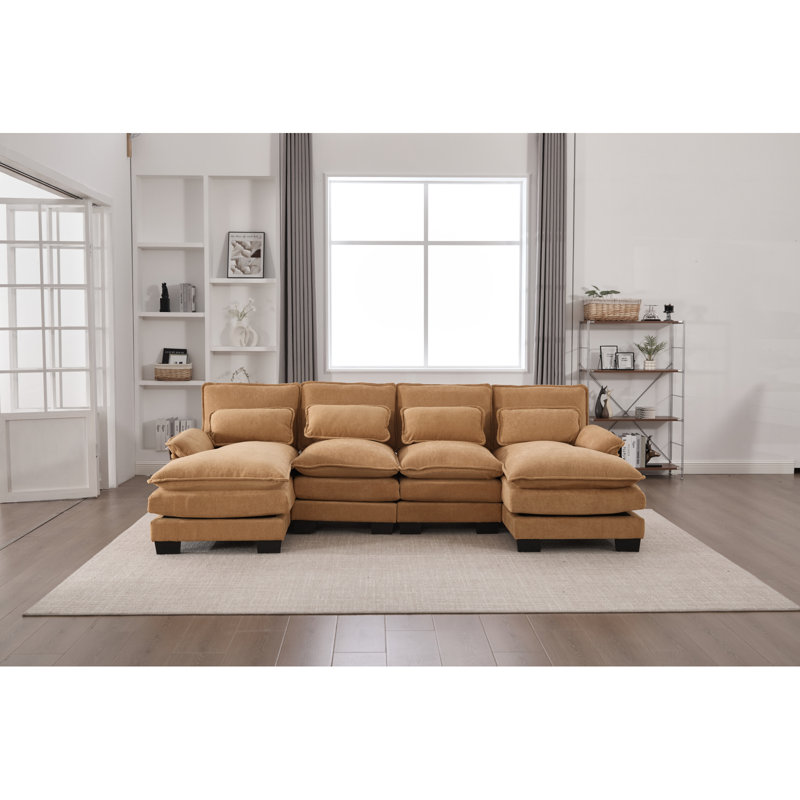 Canapé en U en forme de U de United We Win, canapé modulaire en chenille confortable de 110 po à 4 places pour le salon, canapé-lit modulaire avec méridienne double et mousse à mémoire de forme pour appartement