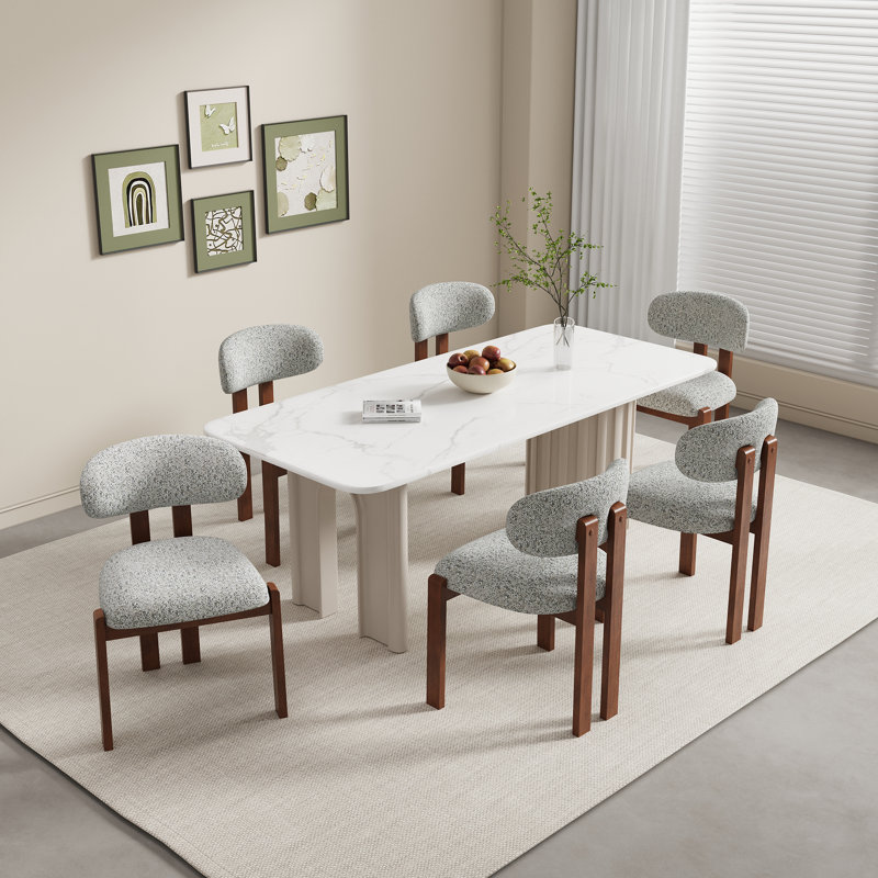 Upholstered Solid Wood Dining Chair with Ergonomic Padded Backrest, Light Gray