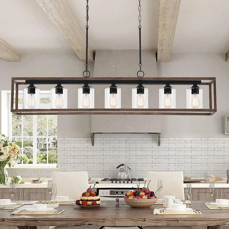 Elutheria 7-Light Dimmable Rectangle Chandelier, Aged Zinc/Weathered Walnut