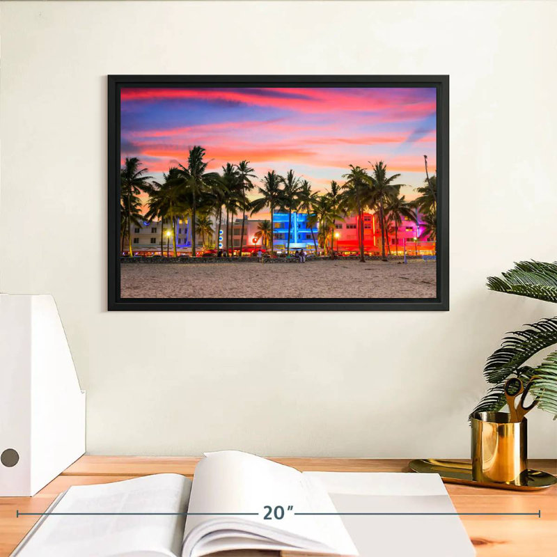 Miami Beach, États-Unis, Cadre flottant noir, 13 po x 9 po