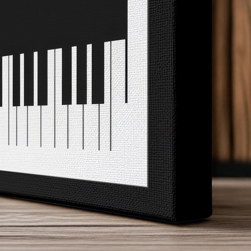 Piano in Silence Minimalist 1 Piece Wrapped Canvas Wall Art, 24x16 - 61.0 x 40.6 cm, Black Border
