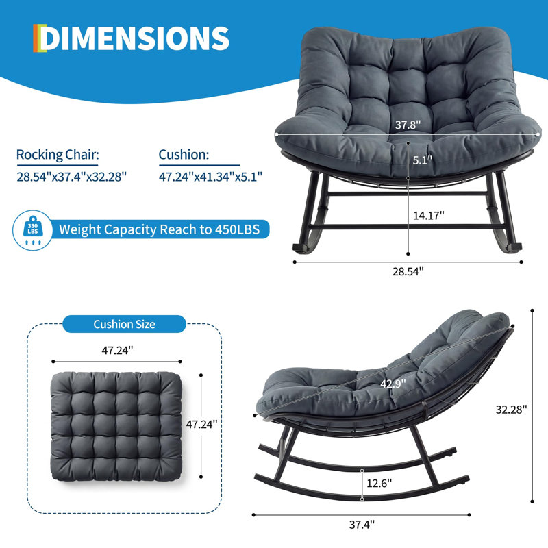 Chaise berçante surdimensionnée avec coussin Papasan, Gris