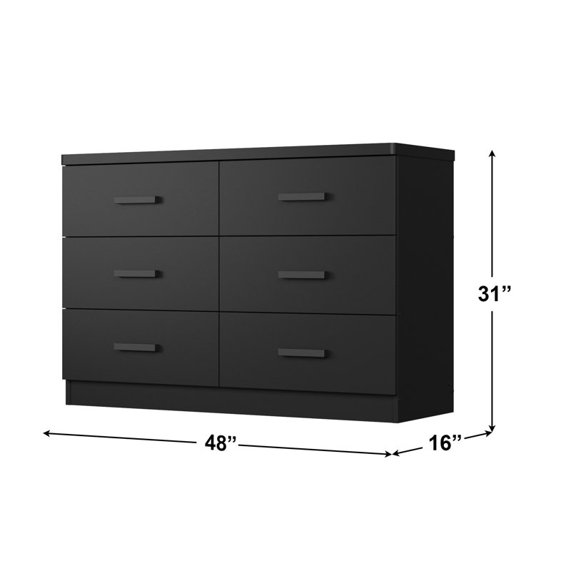 Barstis 6 Drawers Dresser Spacious Drawers, Black