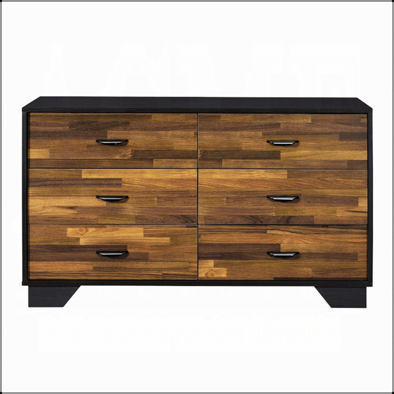 Commode à 6 tiroirs en noyer et noir avec rangement spacieux et fabrication durable, parfaite pour les chambres modernes