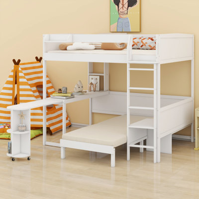 Multi-Use Loft Bed with Desk, Shelf, Sofa and Light