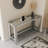 Sophisticated Double-Layer Tempered Glass Console Table with Stainless Steel Frame for Versatile Use-128695679