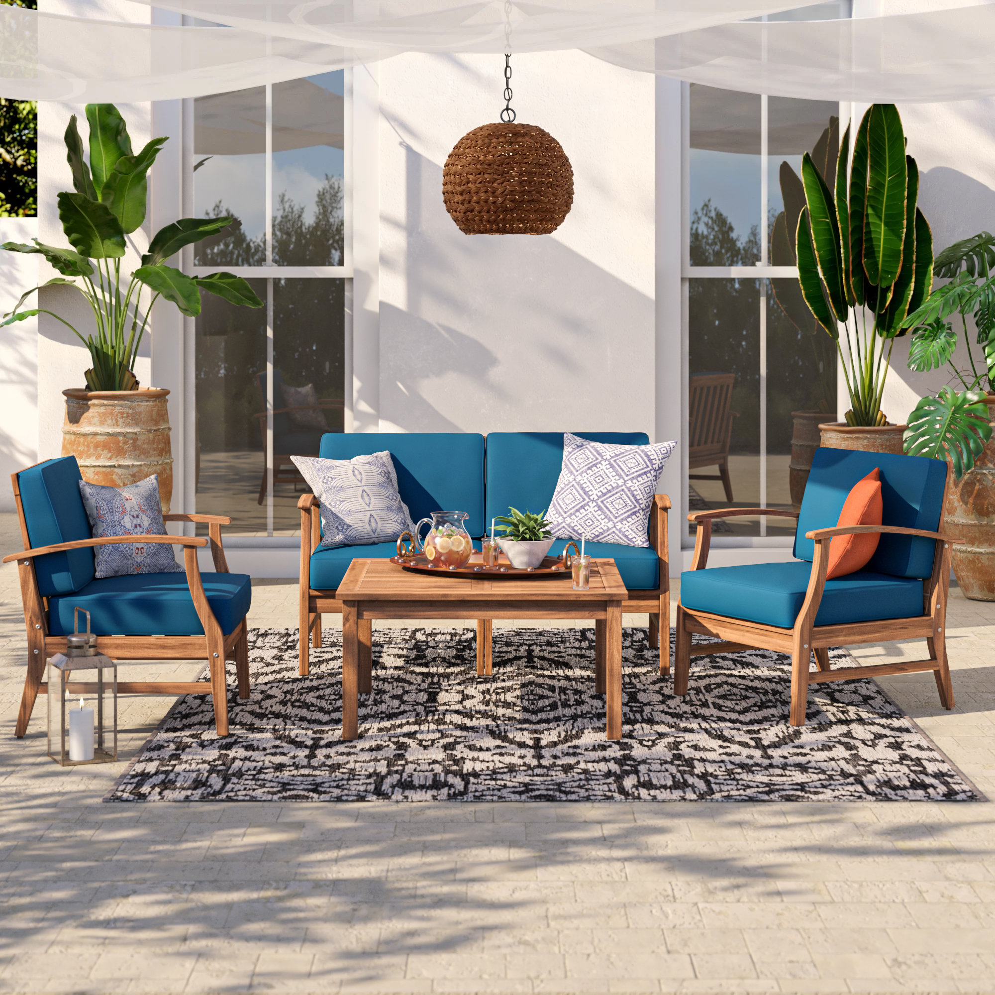 Sand & Stable™ Theodore 4 Piece Teak Seating Group with Cushions & Reviews | Wayfair