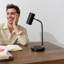 Lampe de bureau moderne à DEL 16,5 po Ezra avec finition noire, base de recharge sans fil, tête réglable et gradation à 3 voies-69896188
