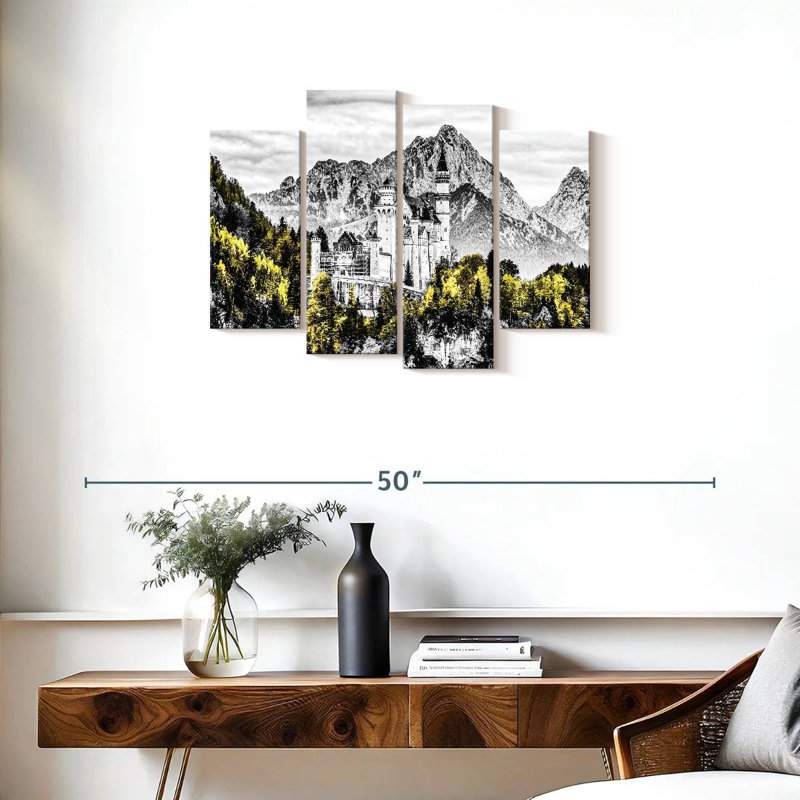 Château de Neuschwanstein, impression sur toile 4 pièces, H 22 po x l 36 po x P 1 po