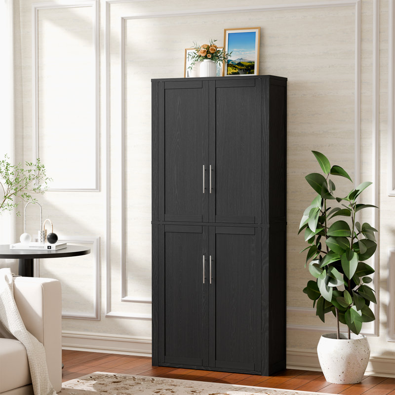 67″ H Freestanding Accent Storage Cabinet with Adjustable Shelves Tall Kitchen Pantry for Living Room Entryway, 1, Black