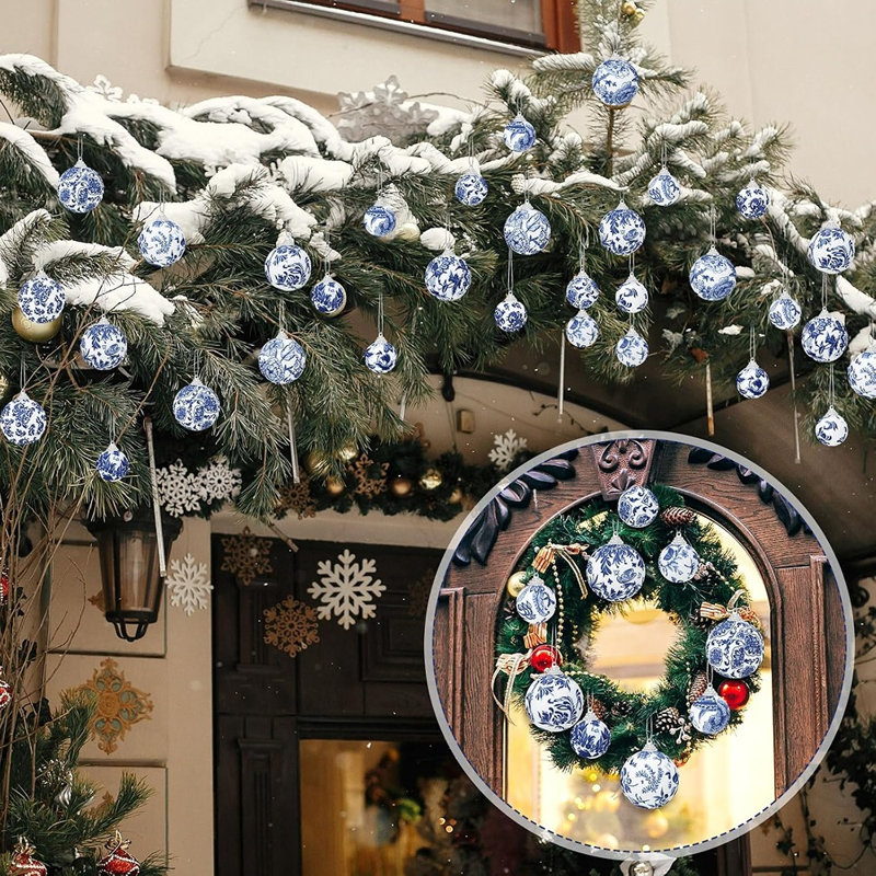 Boules de Noël chinoises bleues et blanches, décorations élégantes à suspendre pour les fêtes