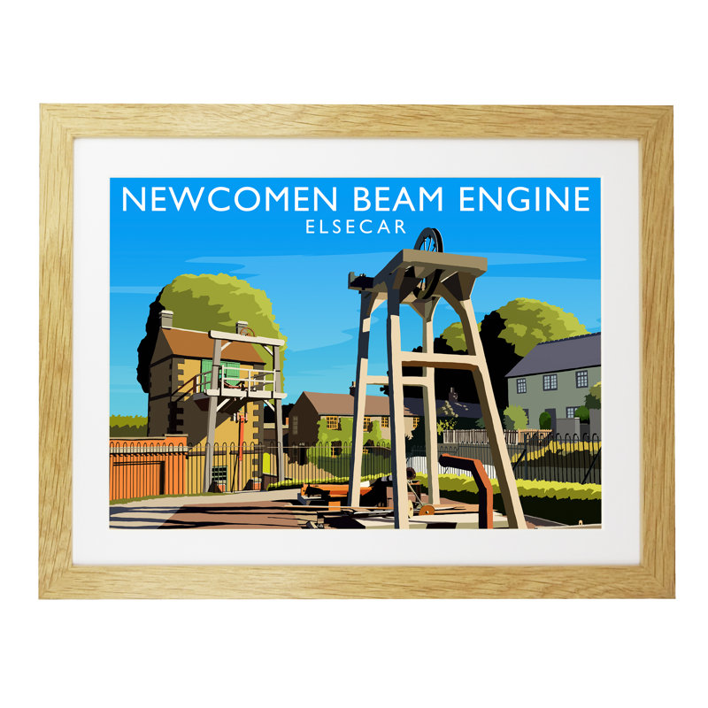 Newcomen Beam Engine - Print, 30cm H x 40cm W x 3cm D, Oak Framed