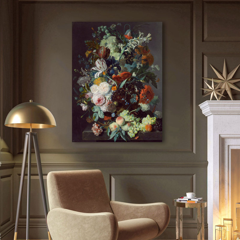 Still Life with Flowers and Fruit by Jan Van Huysum - Rectangle Wrapped Canvas Painting, 100cm H x 70cm W x 4cm D